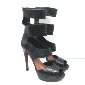 Alaia Cutout Plateau-Stiefel Schwarz Leder mit Echsenprägung Größe 38.5