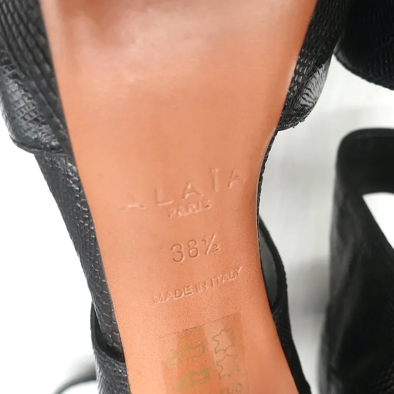 Alaia Cutout Plateau-Stiefel Schwarz Leder mit Echsenprägung Größe 38.5