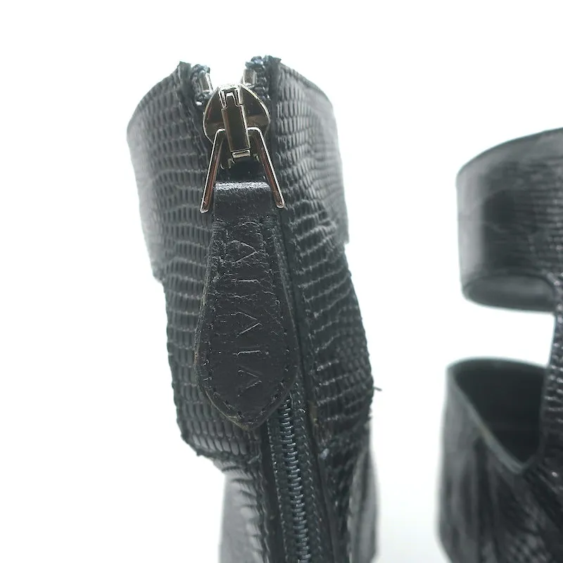 Alaia Cutout Plateau-Stiefel Schwarz Leder mit Echsenprägung Größe 38.5