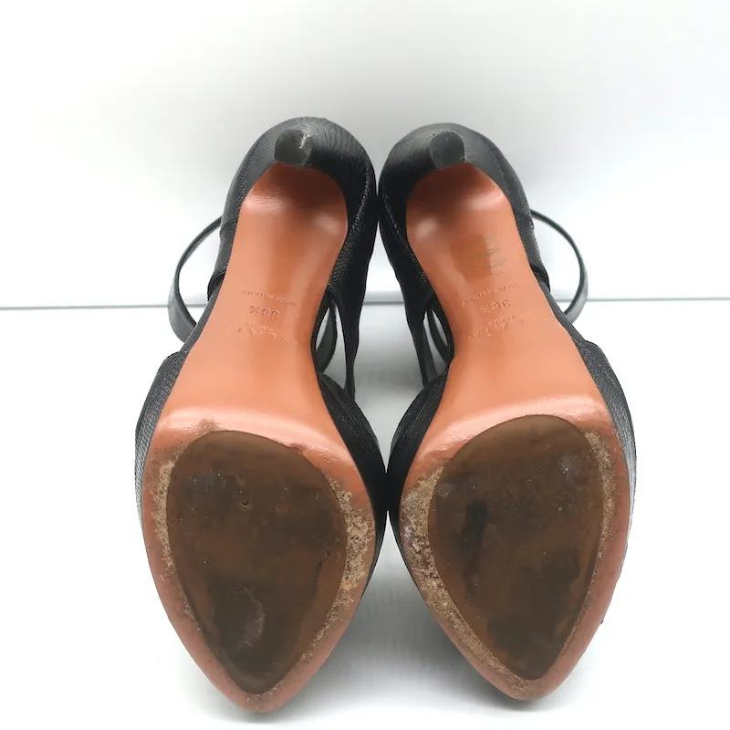 Alaia Cutout Plateau-Stiefel Schwarz Leder mit Echsenprägung Größe 38.5