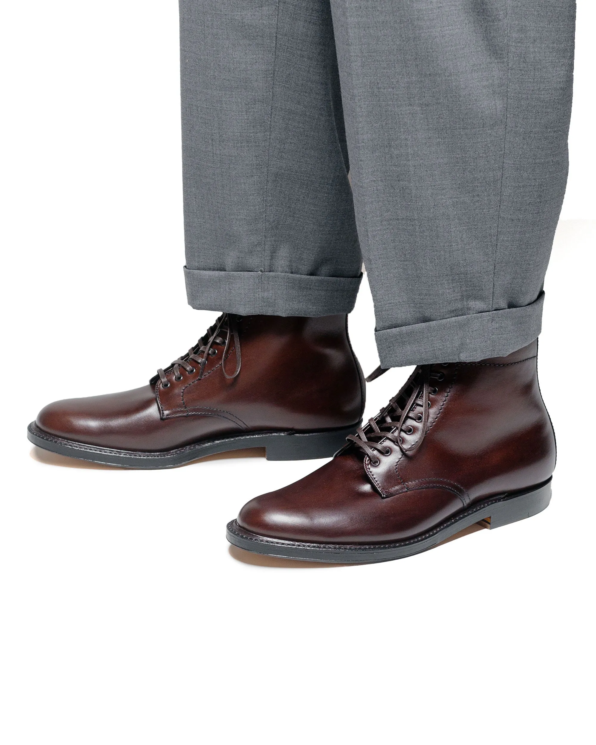 Alden Plain Toe Stiefel Dunkelbraunes Kalbsleder G2804