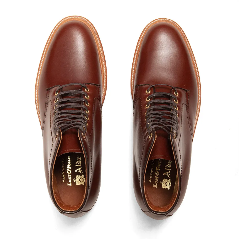 Alden Plain Toe Marineblau Blucher Stiefel Annonay Walnussbraun