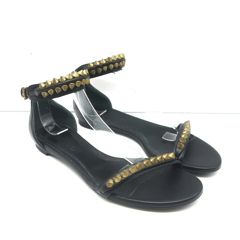 Alexander McQueen Spike Strap Sandalen mit Nieten Schwarz Leder Größe 37 NEU