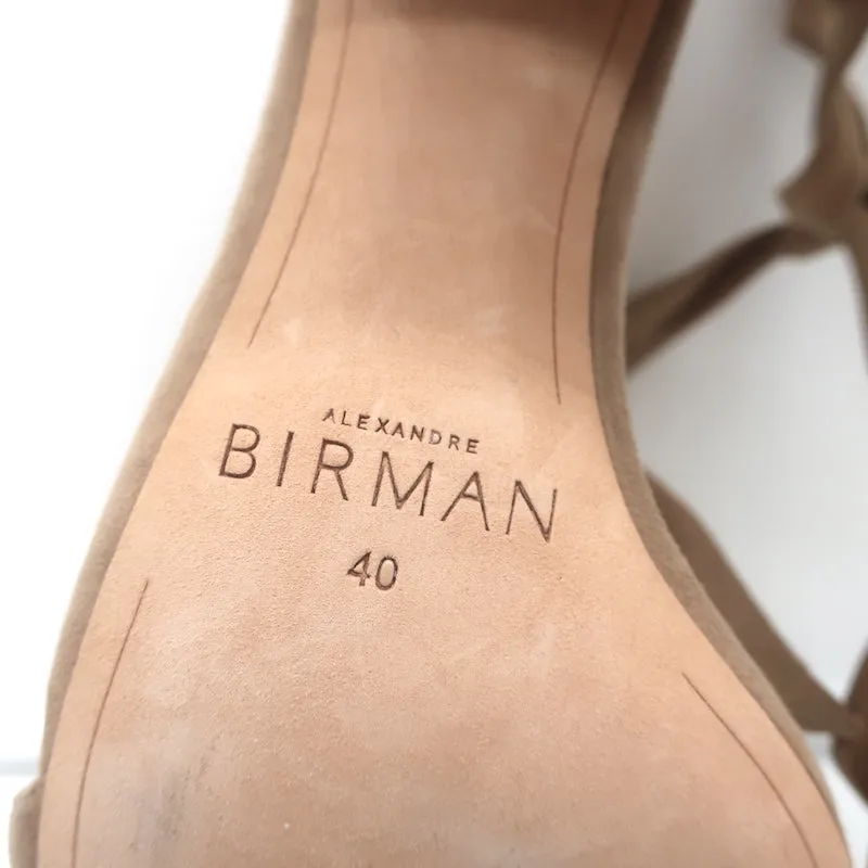 Alexandre Birman Clarita Sandalen mit Absatz Beige Wildleder Größe 40 mit Knöchelriemen NEU