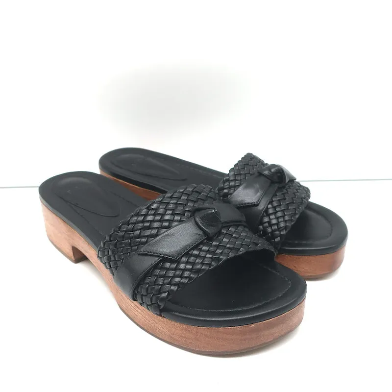 Alexandre Birman Holz Clog Sandalen Clarita Schwarz Geflochtenes Leder Größe 38.5