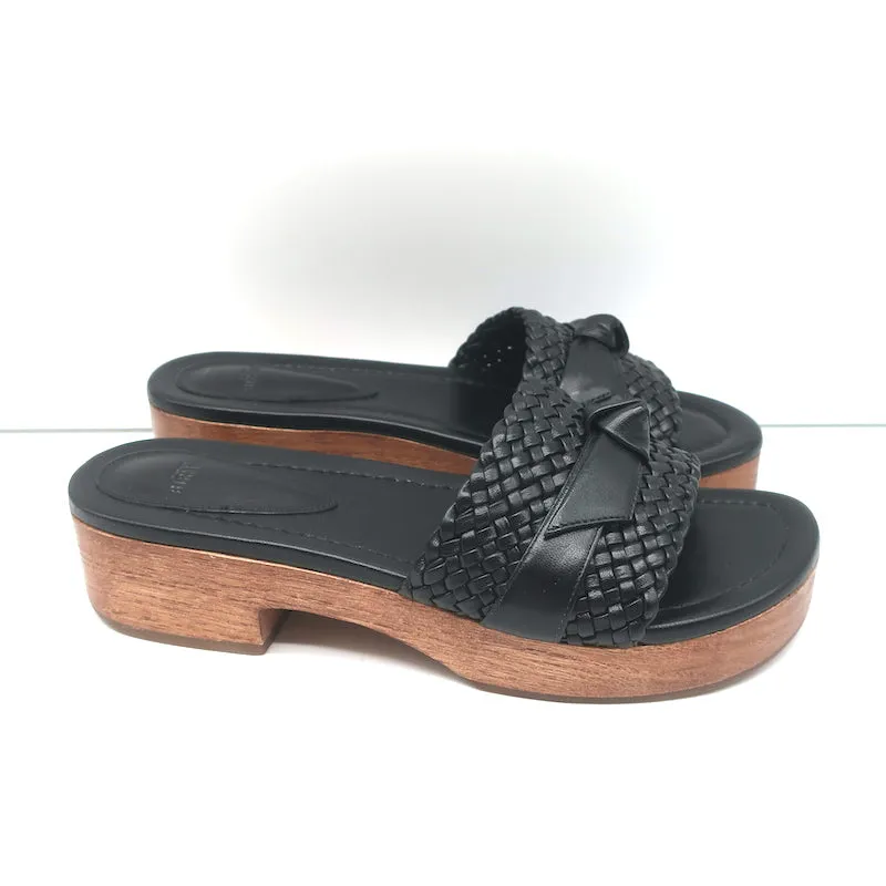 Alexandre Birman Holz Clog Sandalen Clarita Schwarz Geflochtenes Leder Größe 38.5