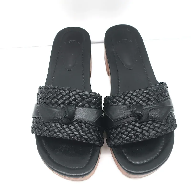 Alexandre Birman Holz Clog Sandalen Clarita Schwarz Geflochtenes Leder Größe 38.5