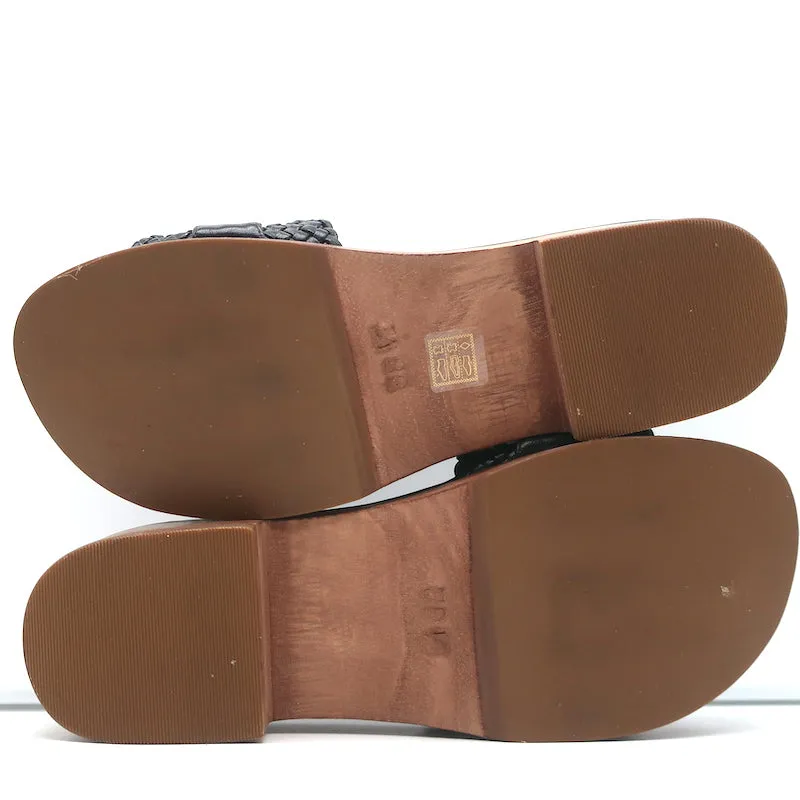 Alexandre Birman Holz Clog Sandalen Clarita Schwarz Geflochtenes Leder Größe 38.5