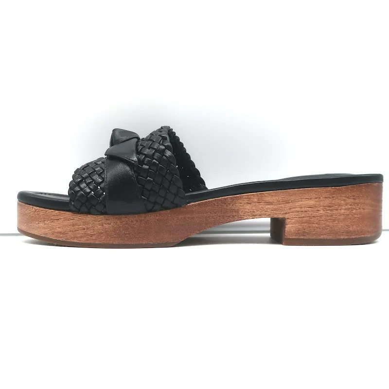 Alexandre Birman Holz Clog Sandalen Clarita Schwarz Geflochtenes Leder Größe 38.5