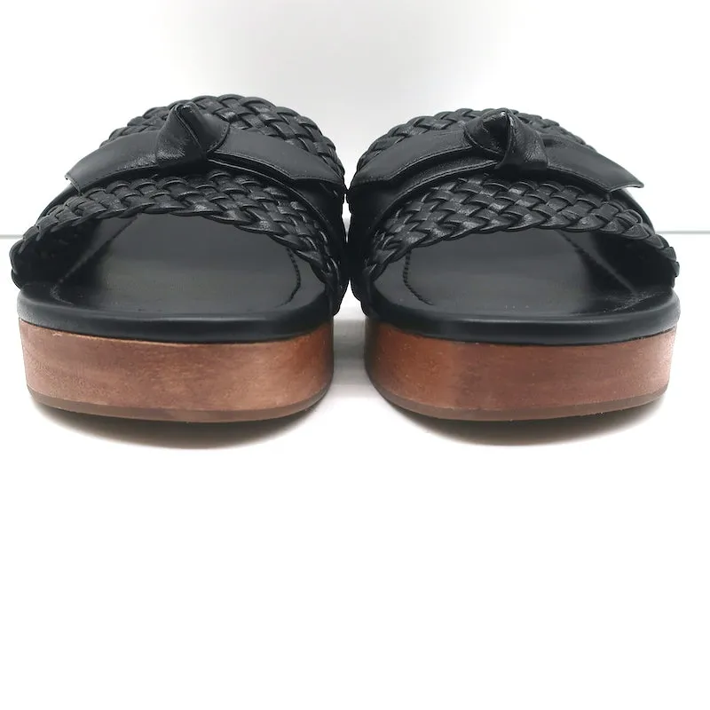 Alexandre Birman Holz Clog Sandalen Clarita Schwarz Geflochtenes Leder Größe 38.5