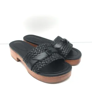 Alexandre Birman Holz Clog Sandalen Clarita Schwarz Geflochtenes Leder Größe 38.5