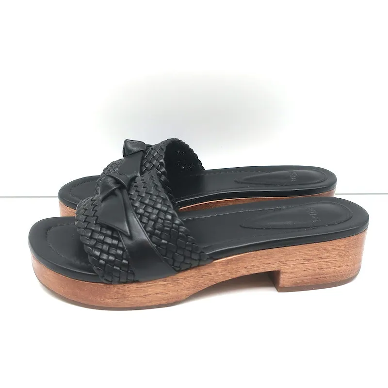 Alexandre Birman Holz Clog Sandalen Clarita Schwarz Geflochtenes Leder Größe 38.5