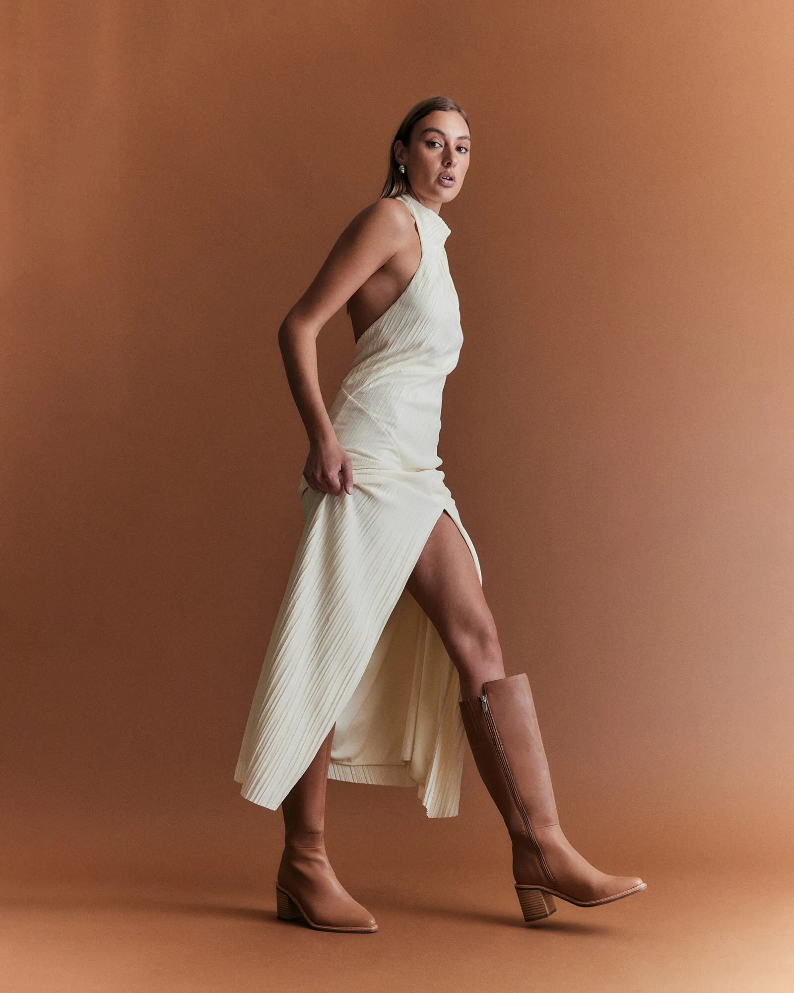 ANISSA KNIE-STIEFEL BEIGE LEDER