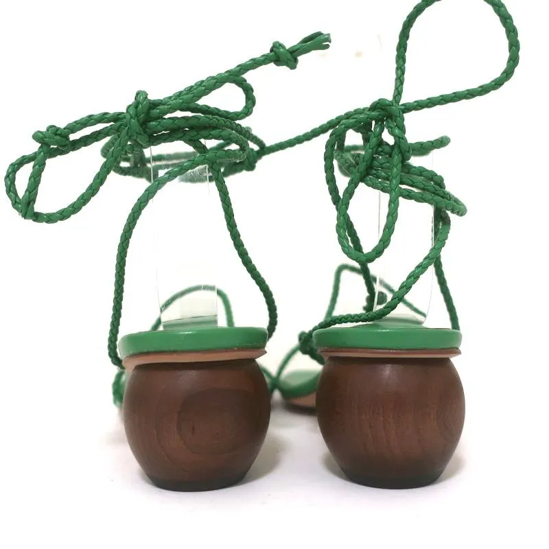 Ann Taylor Sandalen mit Holzabsatz und Wickelriemen Samantha Green Geflochtenes Leder Größe 6.5 NEU