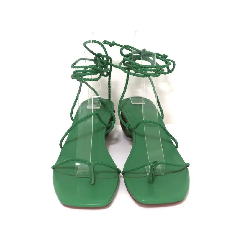 Ann Taylor Sandalen mit Holzabsatz und Wickelriemen Samantha Green Geflochtenes Leder Größe 6.5 NEU