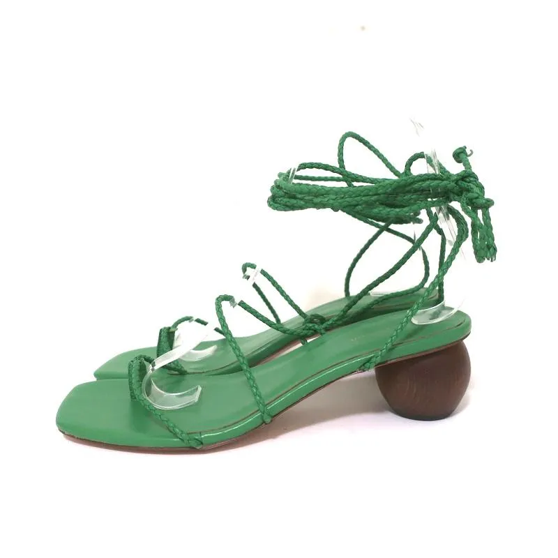 Ann Taylor Sandalen mit Holzabsatz und Wickelriemen Samantha Green Geflochtenes Leder Größe 6.5 NEU