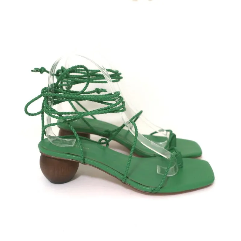 Ann Taylor Sandalen mit Holzabsatz und Wickelriemen Samantha Green Geflochtenes Leder Größe 6.5 NEU