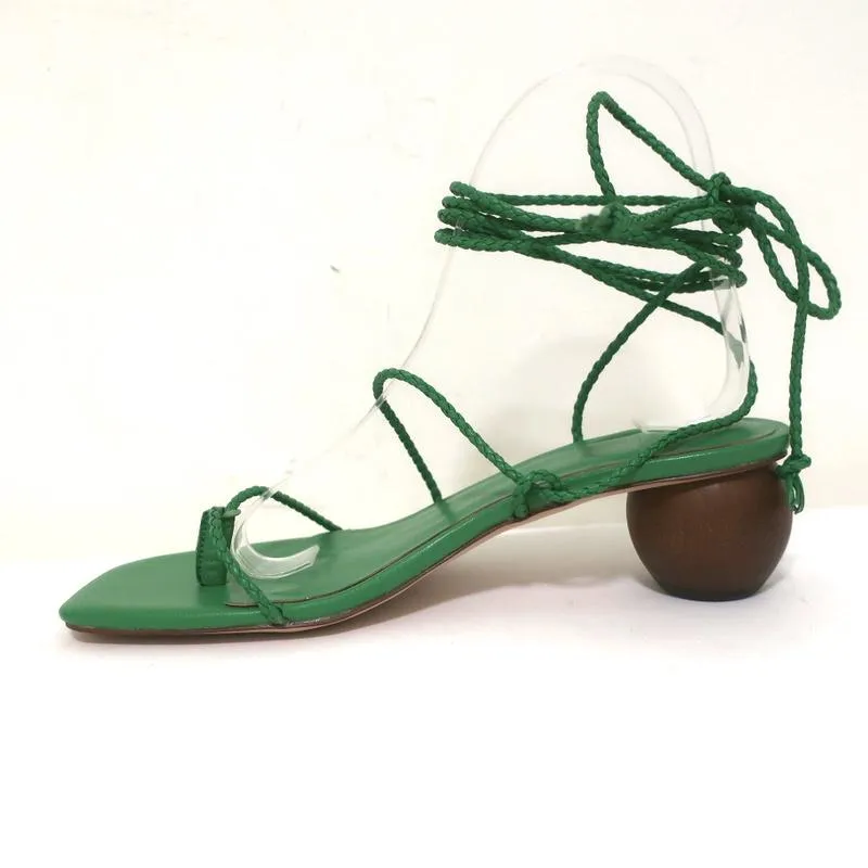Ann Taylor Sandalen mit Holzabsatz und Wickelriemen Samantha Green Geflochtenes Leder Größe 6.5 NEU