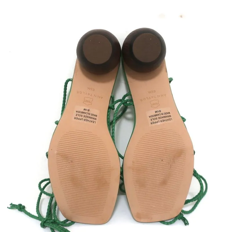 Ann Taylor Sandalen mit Holzabsatz und Wickelriemen Samantha Green Geflochtenes Leder Größe 6.5 NEU