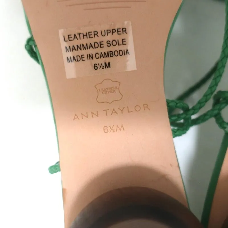 Ann Taylor Sandalen mit Holzabsatz und Wickelriemen Samantha Green Geflochtenes Leder Größe 6.5 NEU