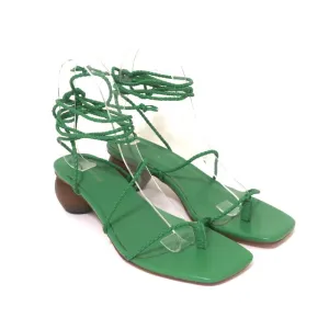 Ann Taylor Sandalen mit Holzabsatz und Wickelriemen Samantha Green Geflochtenes Leder Größe 6.5 NEU