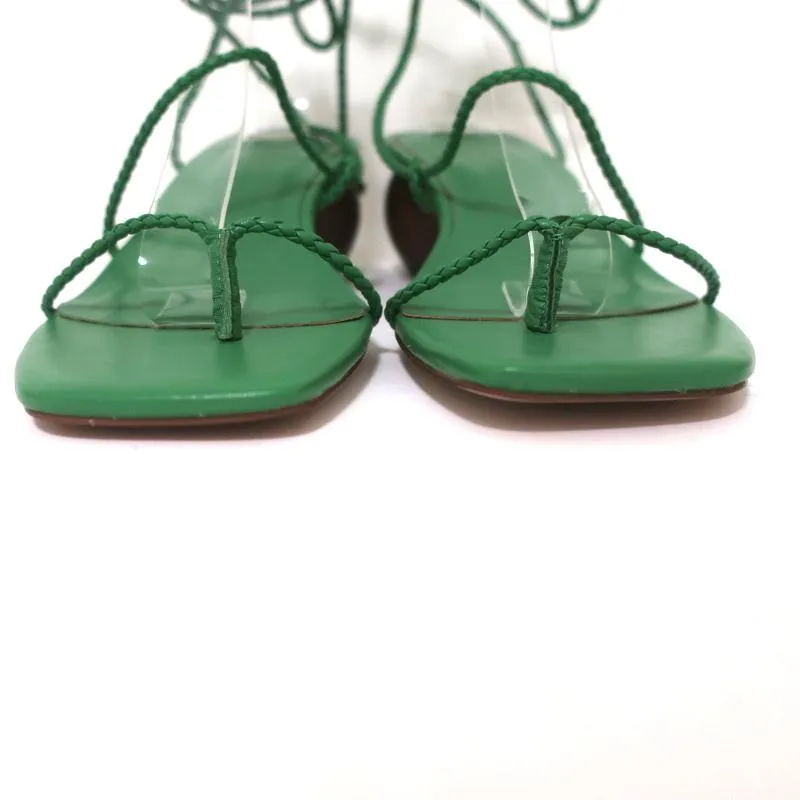 Ann Taylor Sandalen mit Holzabsatz und Wickelriemen Samantha Green Geflochtenes Leder Größe 6.5 NEU