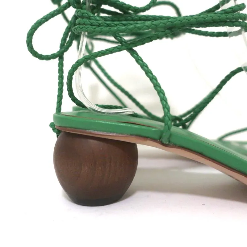 Ann Taylor Sandalen mit Holzabsatz und Wickelriemen Samantha Green Geflochtenes Leder Größe 6.5 NEU