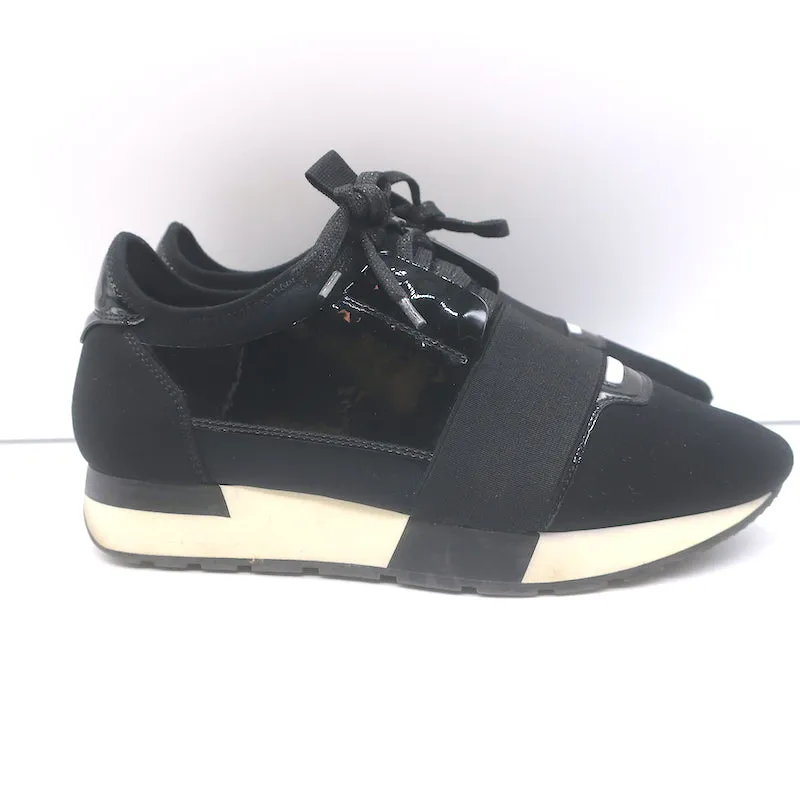 Balenciaga Race Runner Low Top Sneakers Schwarz Neopren & Lackleder Größe 37