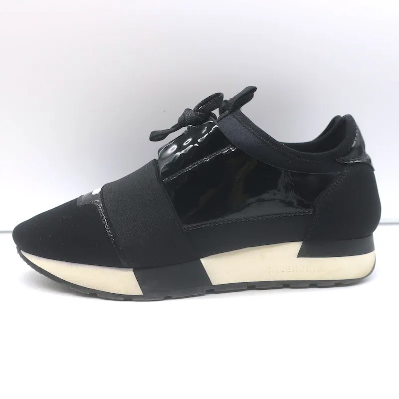 Balenciaga Race Runner Low Top Sneakers Schwarz Neopren & Lackleder Größe 37