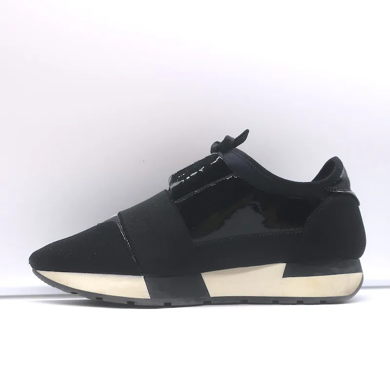 Balenciaga Race Runner Low Top Sneakers Schwarz Neopren & Lackleder Größe 37