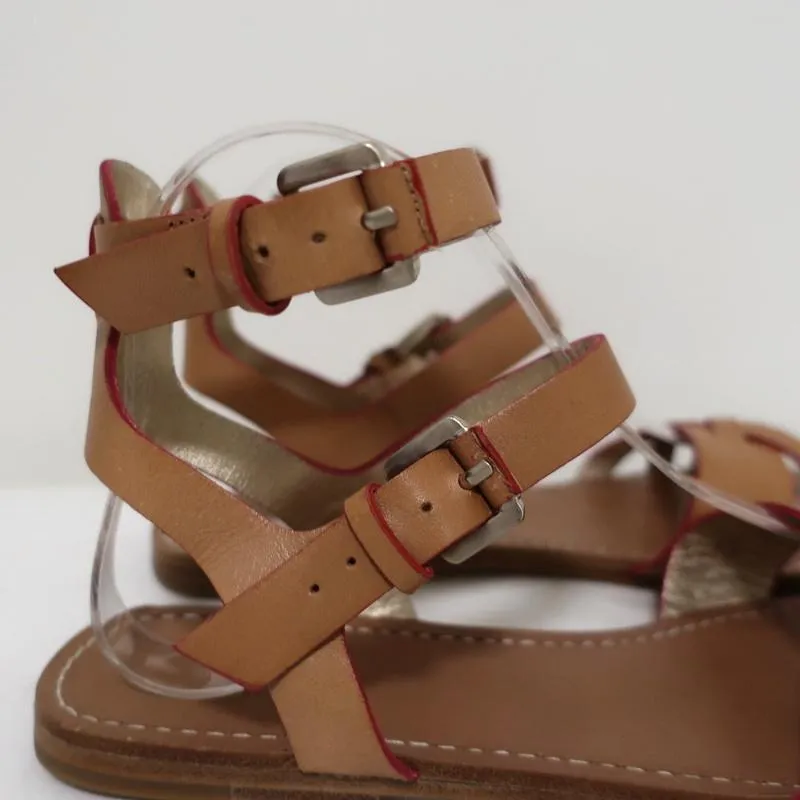 Belle von Sigerson Morrison Sandalen in Naturleder Größe 9 mit Doppelknöchelriemen und flacher Sohle