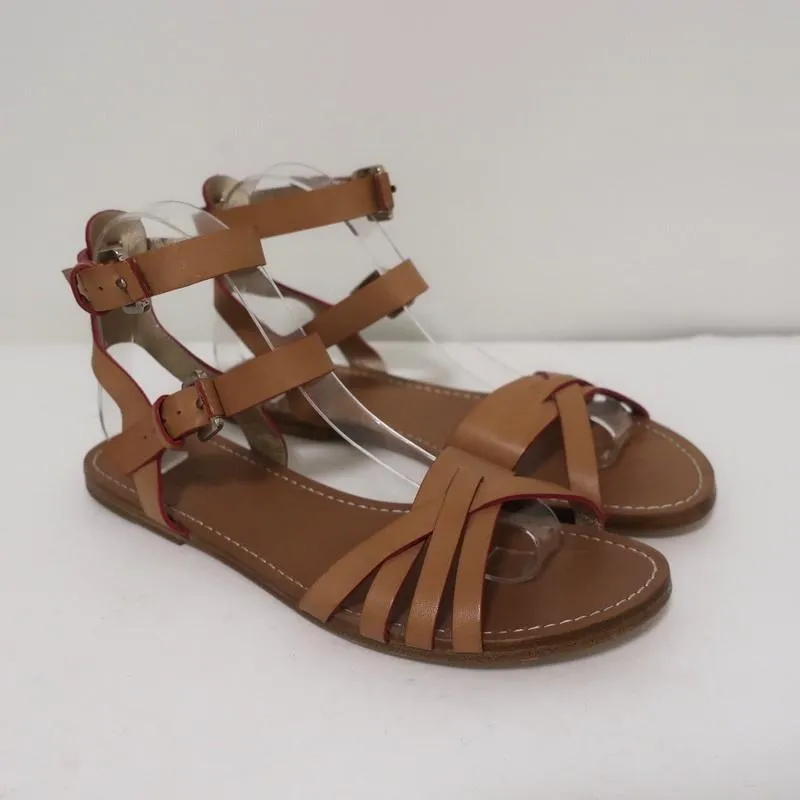 Belle von Sigerson Morrison Sandalen in Naturleder Größe 9 mit Doppelknöchelriemen und flacher Sohle