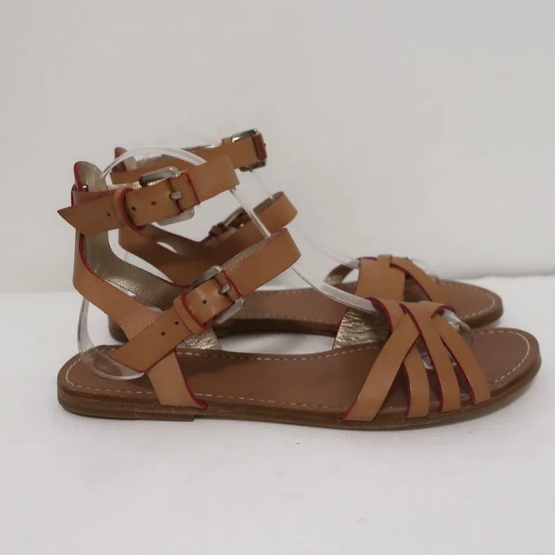 Belle von Sigerson Morrison Sandalen in Naturleder Größe 9 mit Doppelknöchelriemen und flacher Sohle