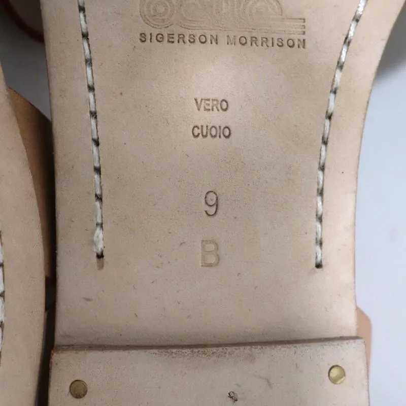 Belle von Sigerson Morrison Sandalen in Naturleder Größe 9 mit Doppelknöchelriemen und flacher Sohle