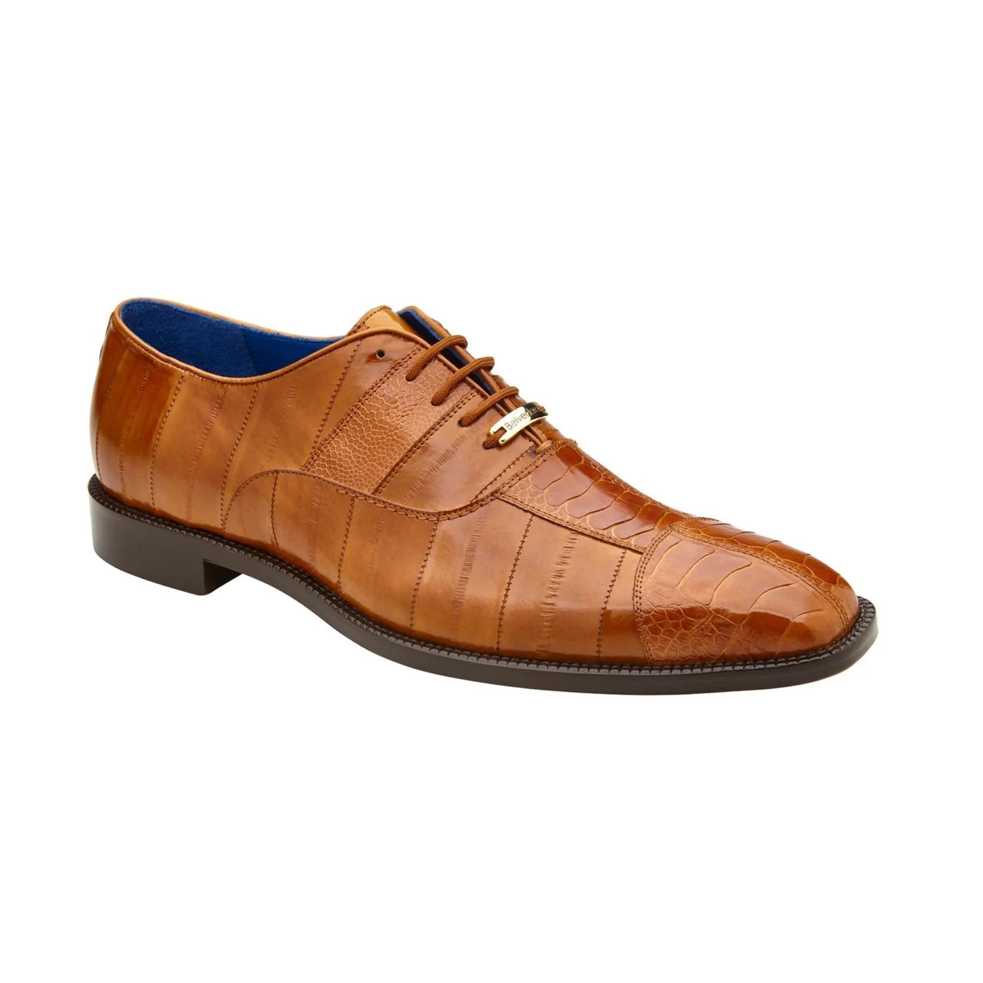 Belvedere Exotische Leder Schuhe Belvedere Mare in Kamel Echtem Straußen- & Aal-Leder Oxfords