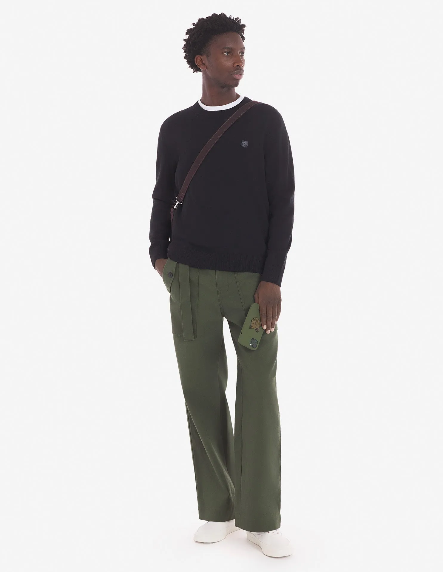 Fetter Fuchs-Kopf Aufnäher Regular Pullover Schwarz
