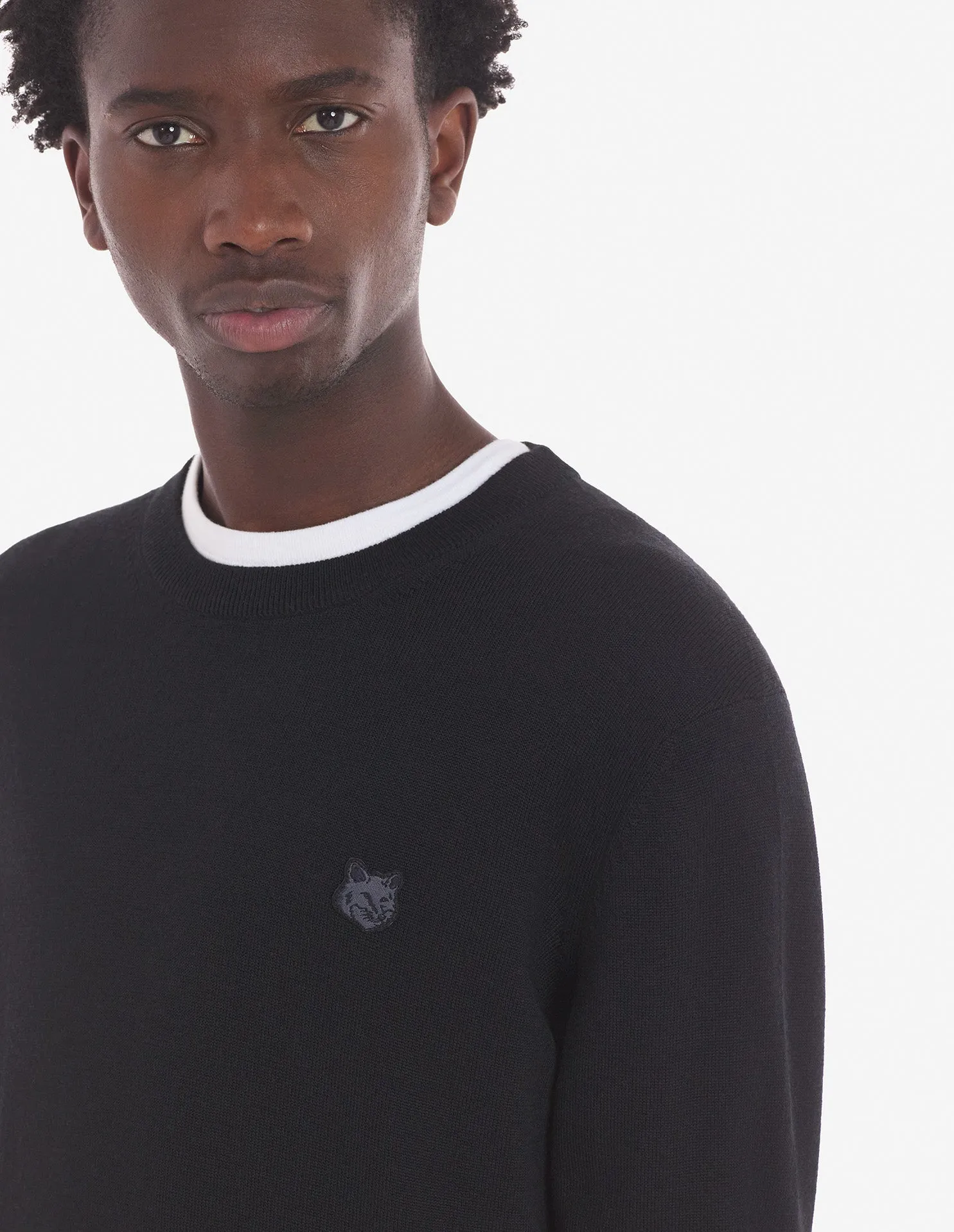 Fetter Fuchs-Kopf Aufnäher Regular Pullover Schwarz