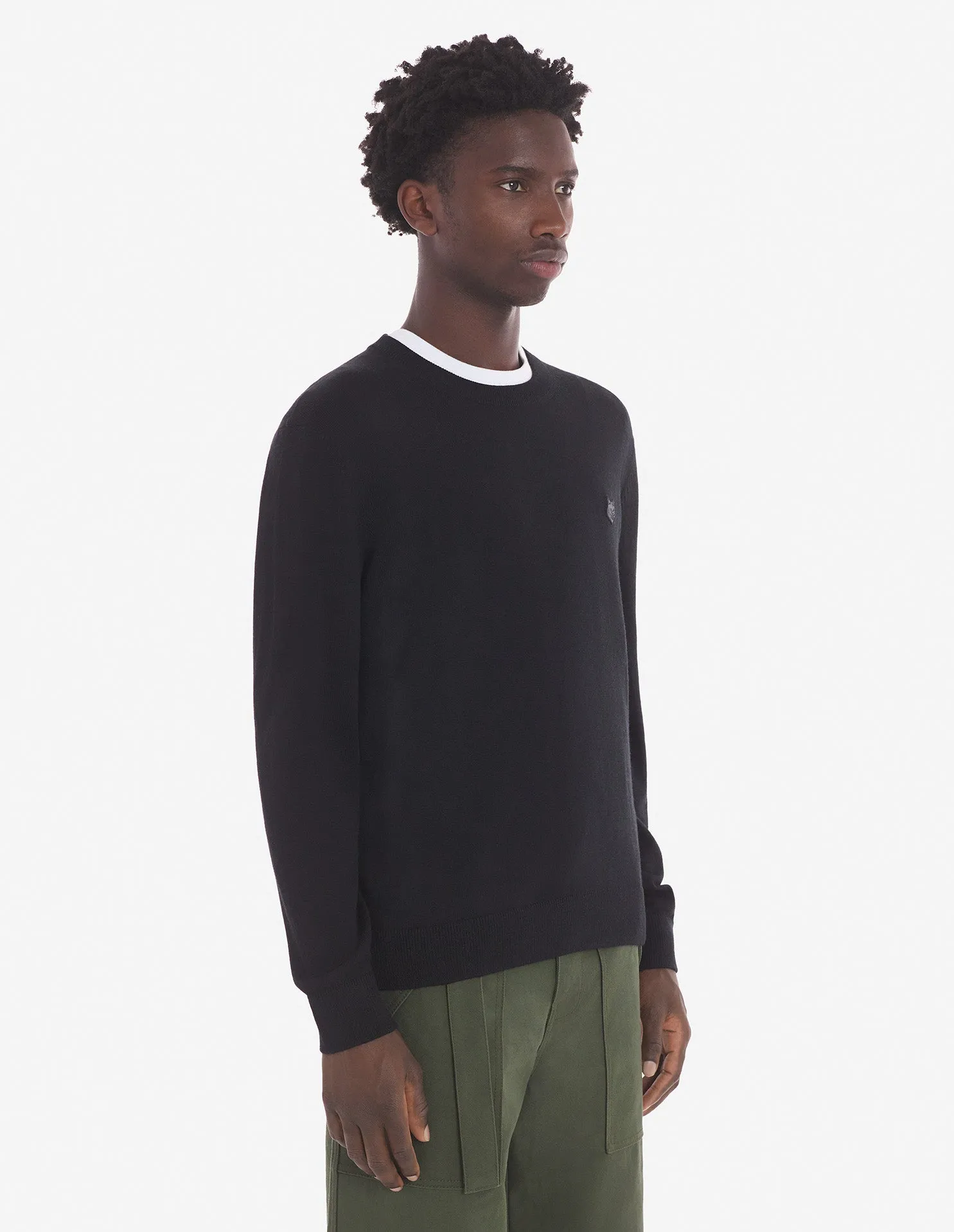 Fetter Fuchs-Kopf Aufnäher Regular Pullover Schwarz
