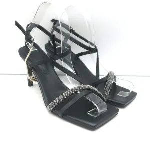 Brunello Cucinelli Monili Crisscross Sandalen Schwarz Leder Größe 37.5 NEU