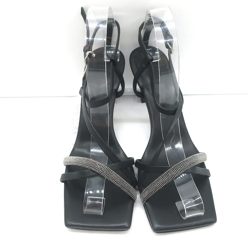 Brunello Cucinelli Monili Crisscross Sandalen Schwarz Leder Größe 37.5 NEU