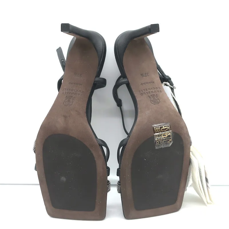 Brunello Cucinelli Monili Crisscross Sandalen Schwarz Leder Größe 37.5 NEU