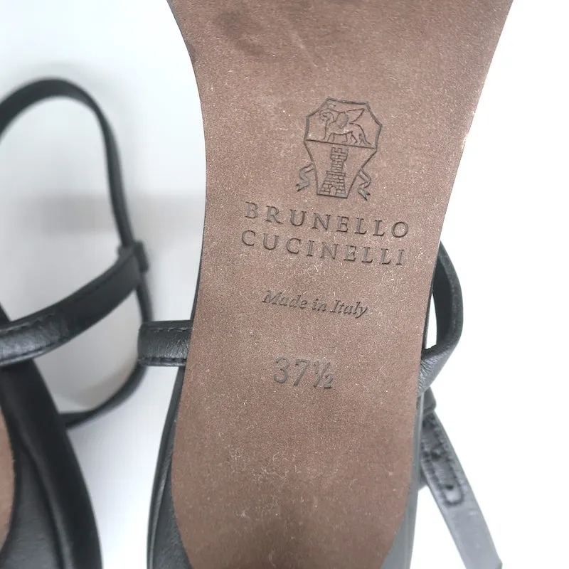 Brunello Cucinelli Monili Crisscross Sandalen Schwarz Leder Größe 37.5 NEU