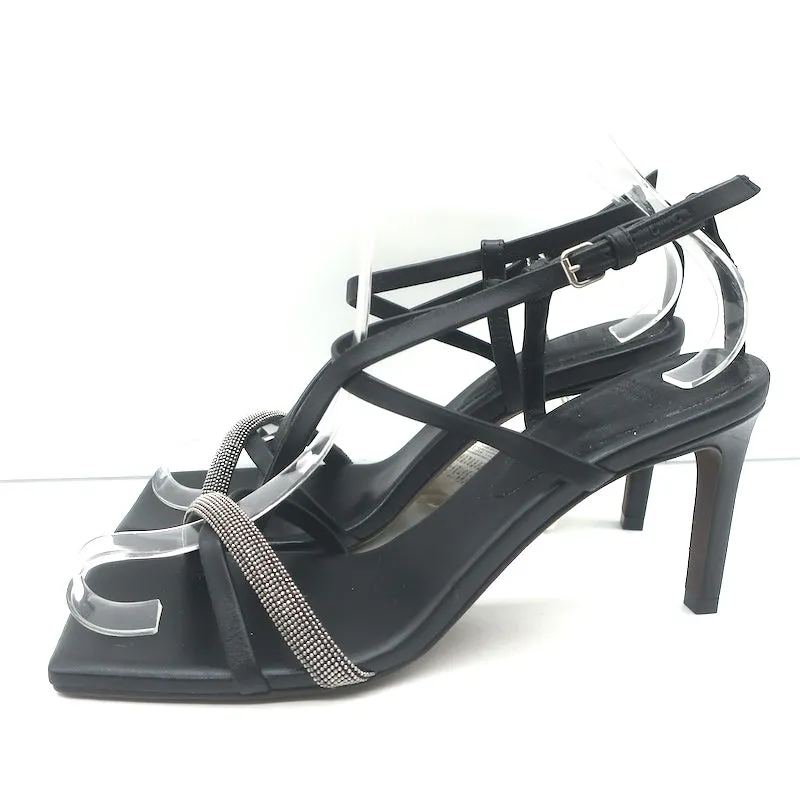 Brunello Cucinelli Monili Crisscross Sandalen Schwarz Leder Größe 37.5 NEU