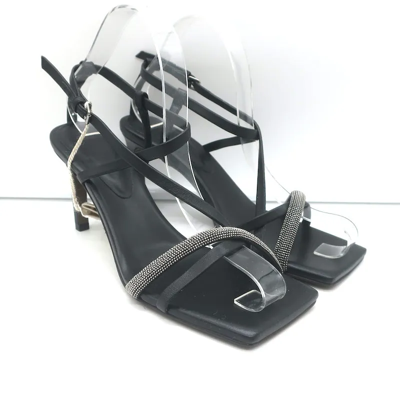 Brunello Cucinelli Monili Crisscross Sandalen Schwarz Leder Größe 37.5 NEU