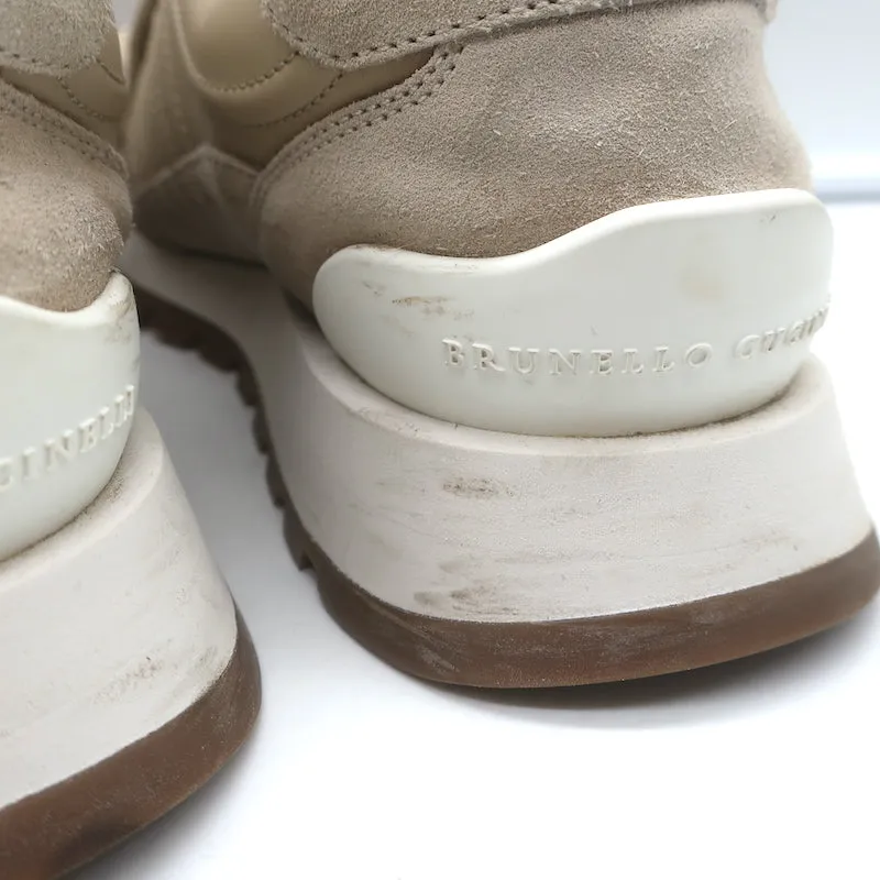 Brunello Cucinelli Laufschuhe mit Schaffell & Monili-Dekor in Gr. 39, Farbe Taupe