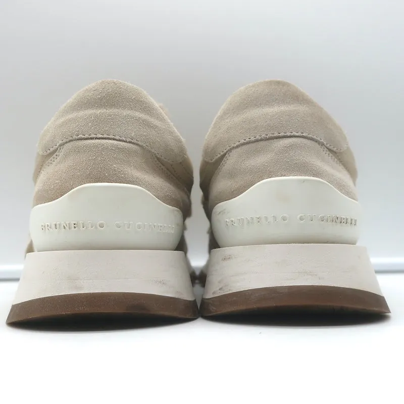 Brunello Cucinelli Laufschuhe mit Schaffell & Monili-Dekor in Gr. 39, Farbe Taupe