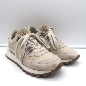 Brunello Cucinelli Laufschuhe mit Schaffell & Monili-Dekor in Gr. 39, Farbe Taupe