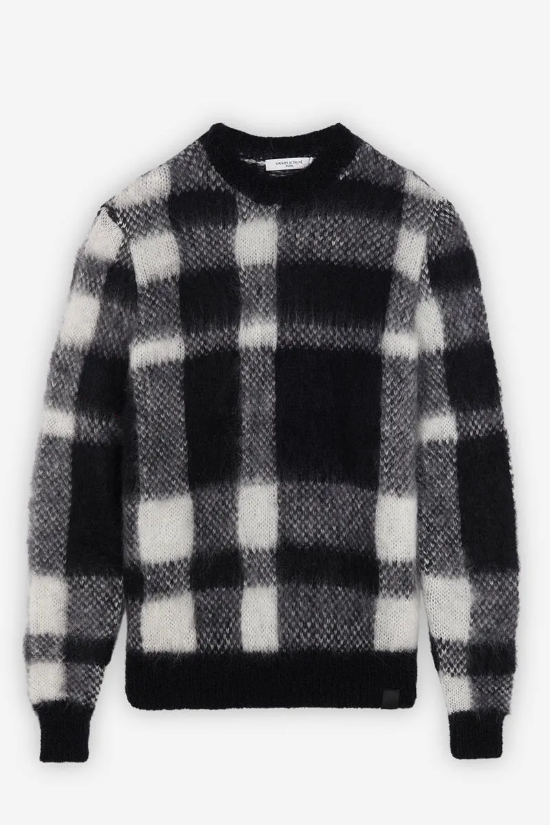 BÜRSTIGER MOHAIR-KARO-PULLOVER SCHWARZ-WEIßES KARO