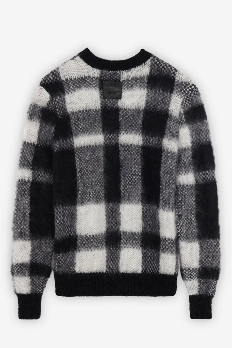 BÜRSTIGER MOHAIR-KARO-PULLOVER SCHWARZ-WEIßES KARO