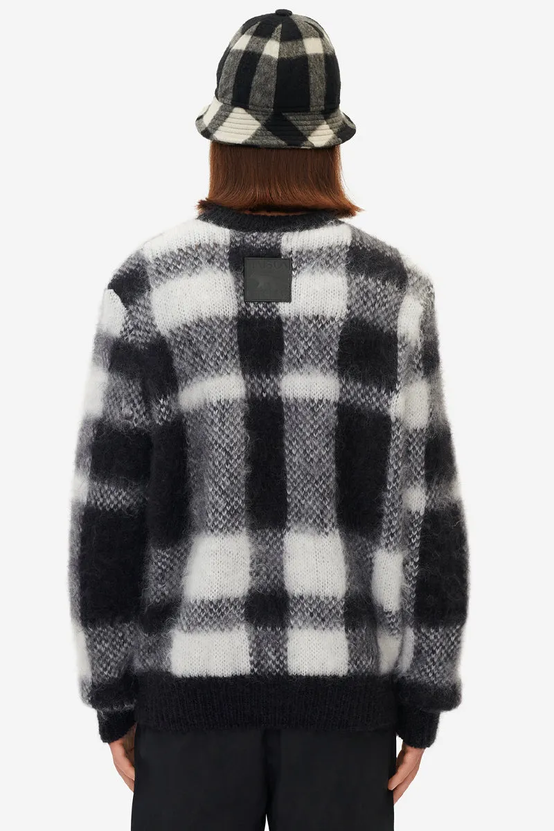 BÜRSTIGER MOHAIR-KARO-PULLOVER SCHWARZ-WEIßES KARO